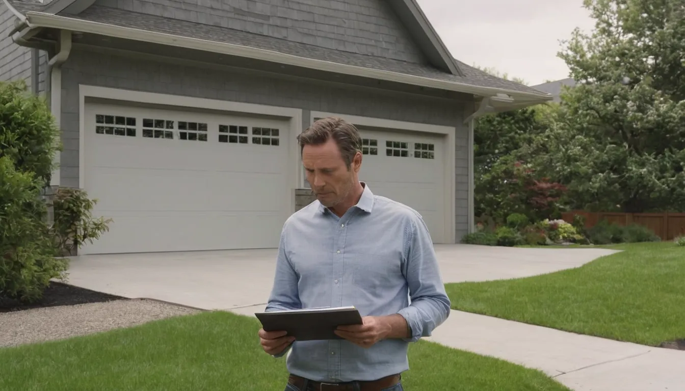 Homeowner reviewing a garage door checklist near their driveway
